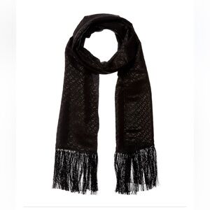 Givenchy Black Long Evening Silk blend Fringe Scarf